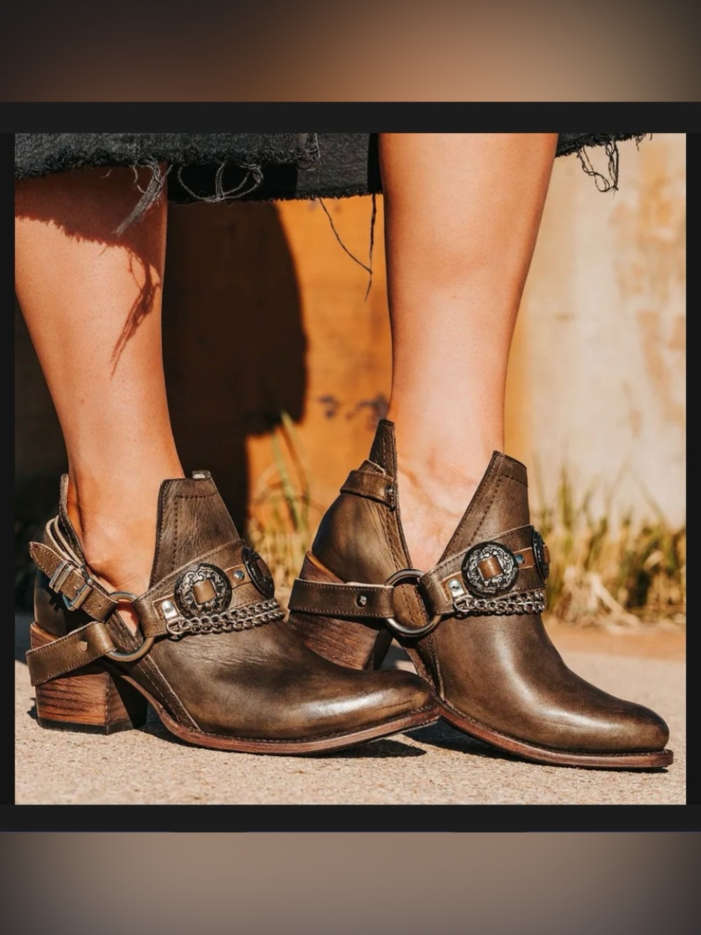 Freebird by Steven Mystic Leather Ankle Boots with Silver Chain Accents in Olive